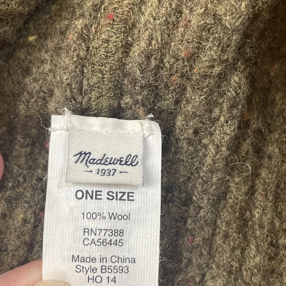 Madewell 1937 Wool Ribbed Knit Beanie Winter Warm Hat Cap Olive